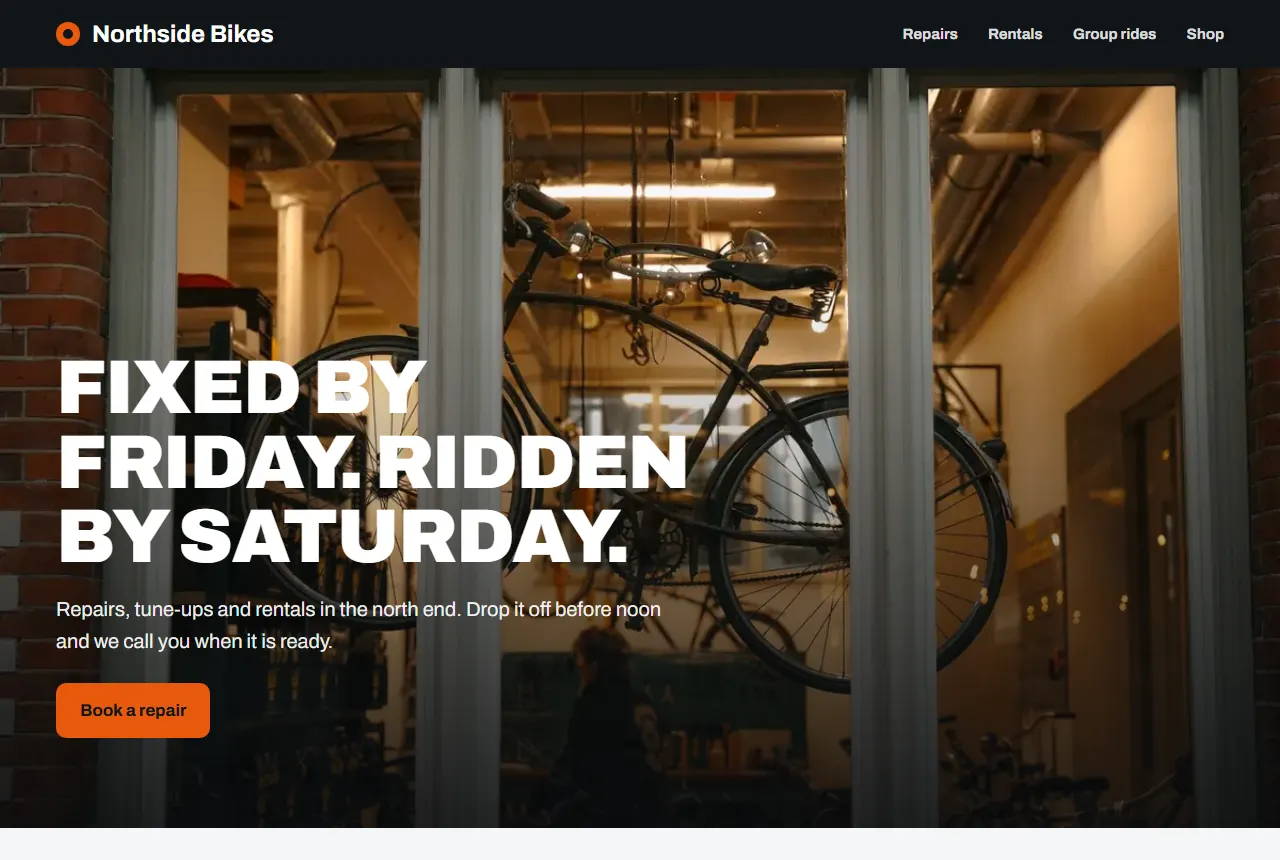 Sample bike shop website
